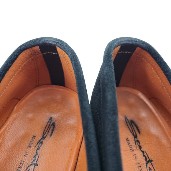 Santoni Italy Navy Blue Suede Leather Dress Shoes Mens Size 10D Slip-on Loafers - Picture 8 of 12